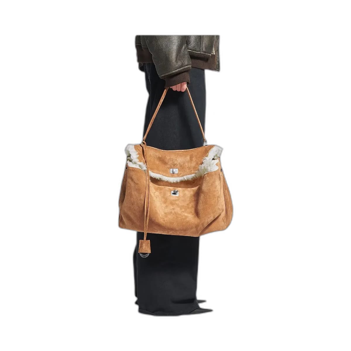 Balenciaga Rodeo Large Suede and Wool Handbag