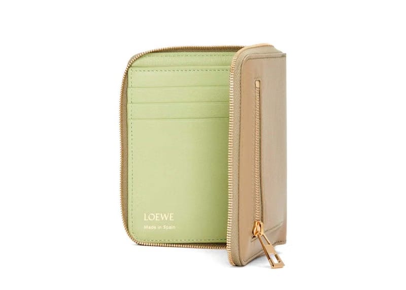 LOEWE Knot Compact Zip Wallet in Shiny Nappa Calfskin Clay Green/Lime Green