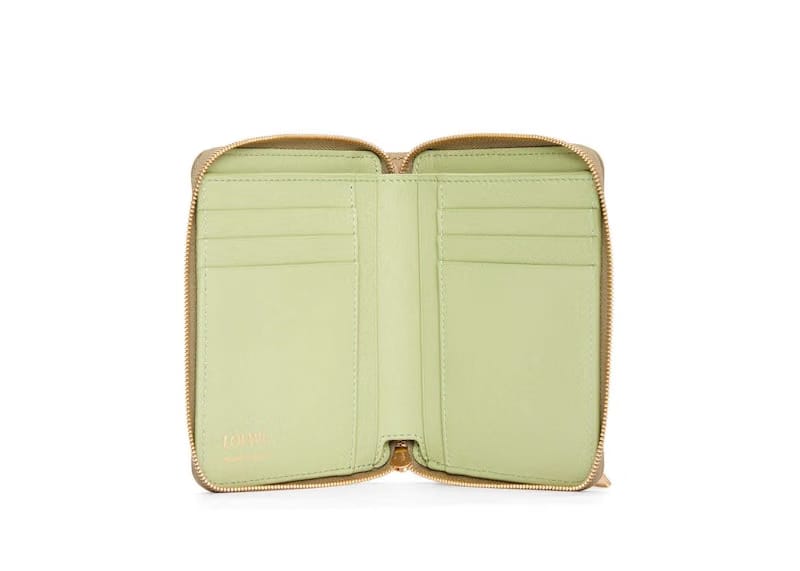 LOEWE Knot Compact Zip Wallet in Shiny Nappa Calfskin Clay Green/Lime Green