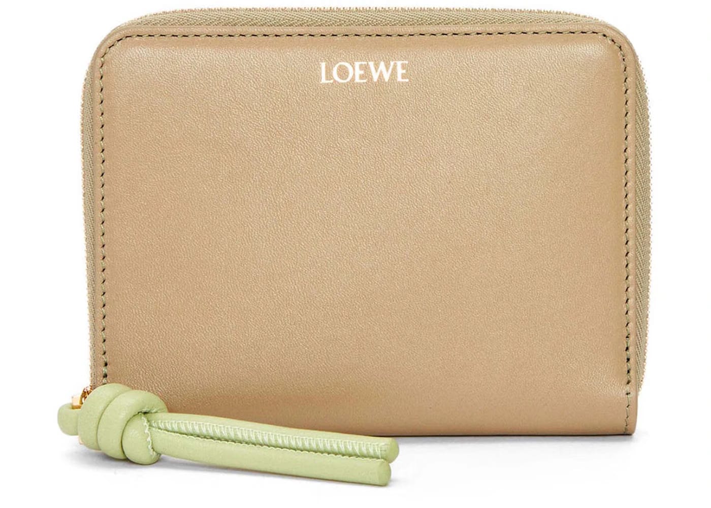 LOEWE Knot Compact Zip Wallet in Shiny Nappa Calfskin Clay Green/Lime Green