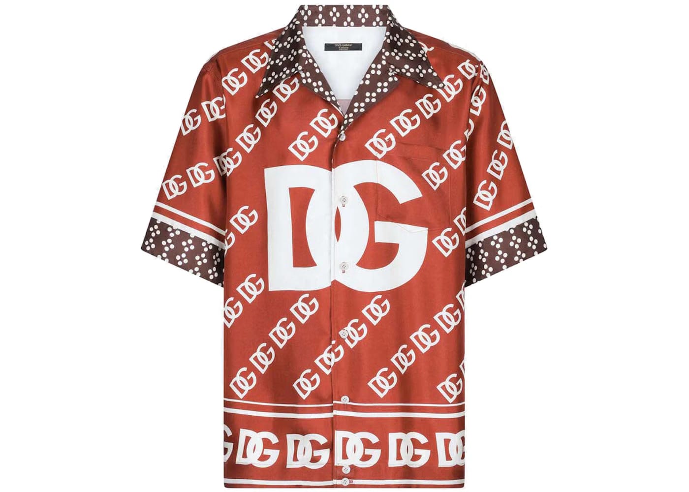 Dolce & Gabbana Silk All Over DG Hawaiian Print Shirt Red Multicolor