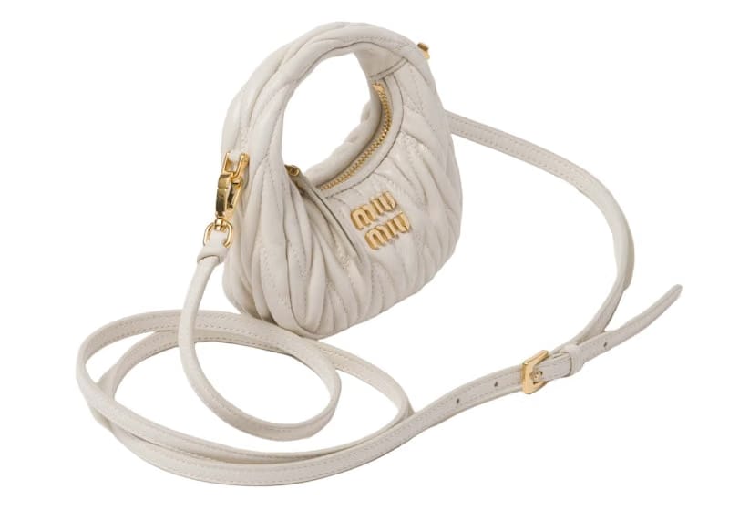 Miu Miu Wander Matelasse Nappa Leather Mini Hobo Pouch White