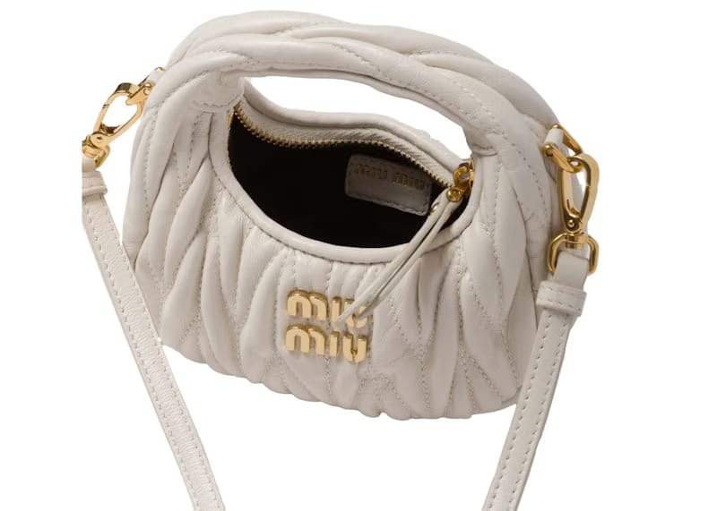 Miu Miu Wander Matelasse Nappa Leather Mini Hobo Pouch White
