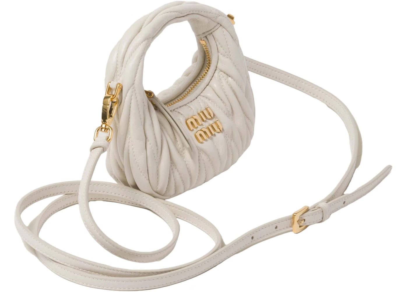 Miu Miu Wander Matelasse Nappa Leather Mini Hobo Pouch White