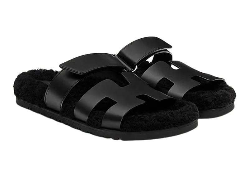 Hermes Chypre Sandal Noir Leather Woolskin (Women's)