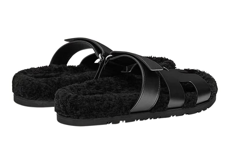 Hermes Chypre Sandal Noir Leather Woolskin (Women's)