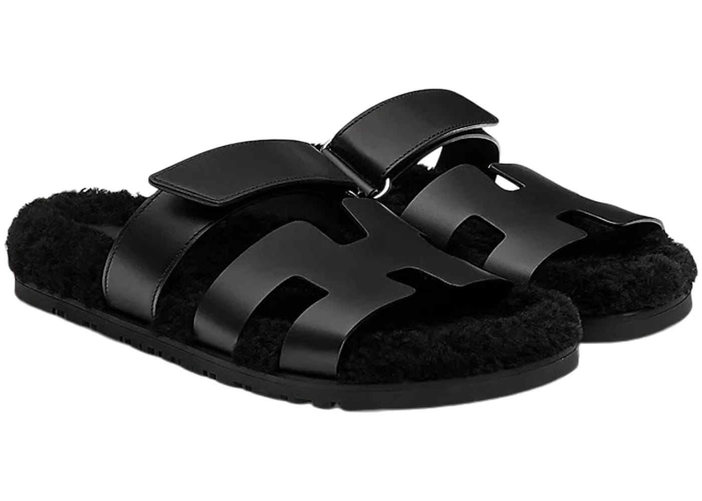 Hermes Chypre Sandal Noir Leather Woolskin (Women's)