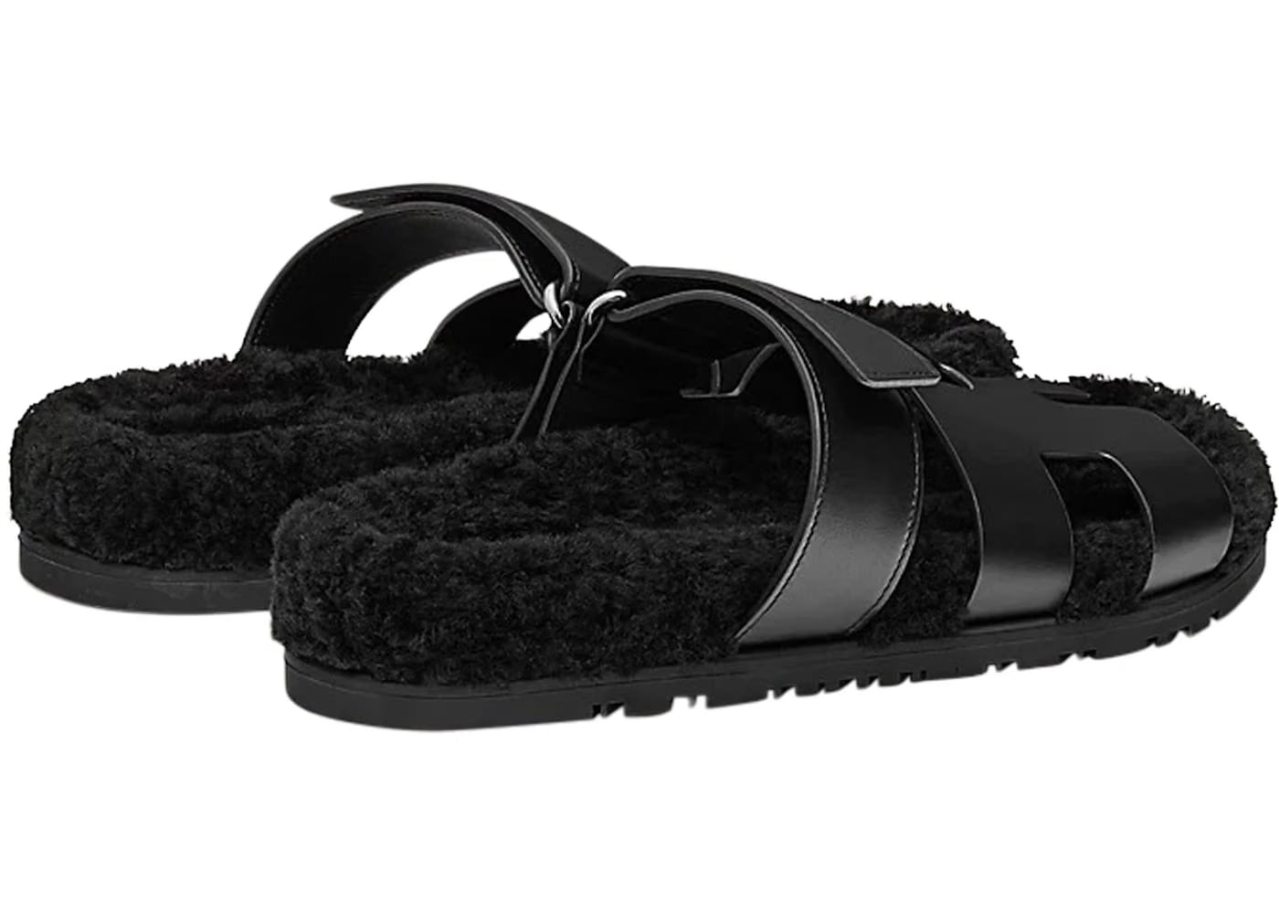 Hermes Chypre Sandal Noir Leather Woolskin (Women's)