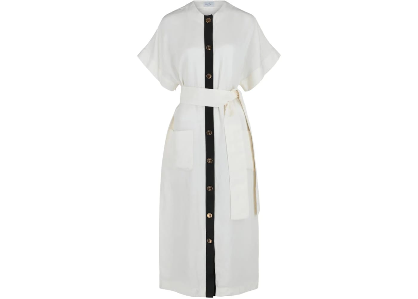 Ferragamo Shorts-Sleeve Belted Maxi Dress White