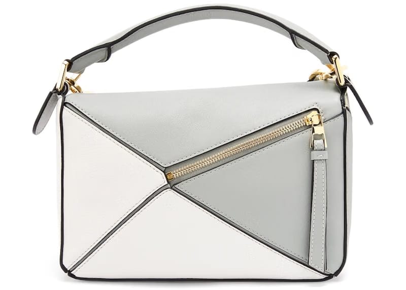 LOEWE Puzzle Bag in Classic Calfskin Small Ash Grey/Marble Green