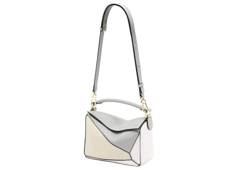 LOEWE Puzzle Bag in Classic Calfskin Small Ash Grey/Marble Green