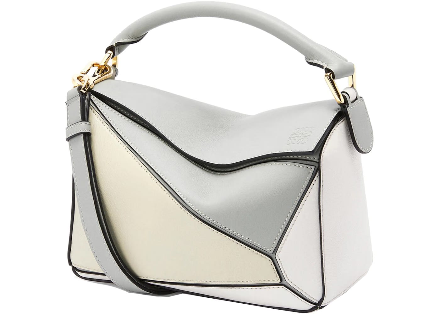 LOEWE Puzzle Bag in Classic Calfskin Small Ash Grey/Marble Green