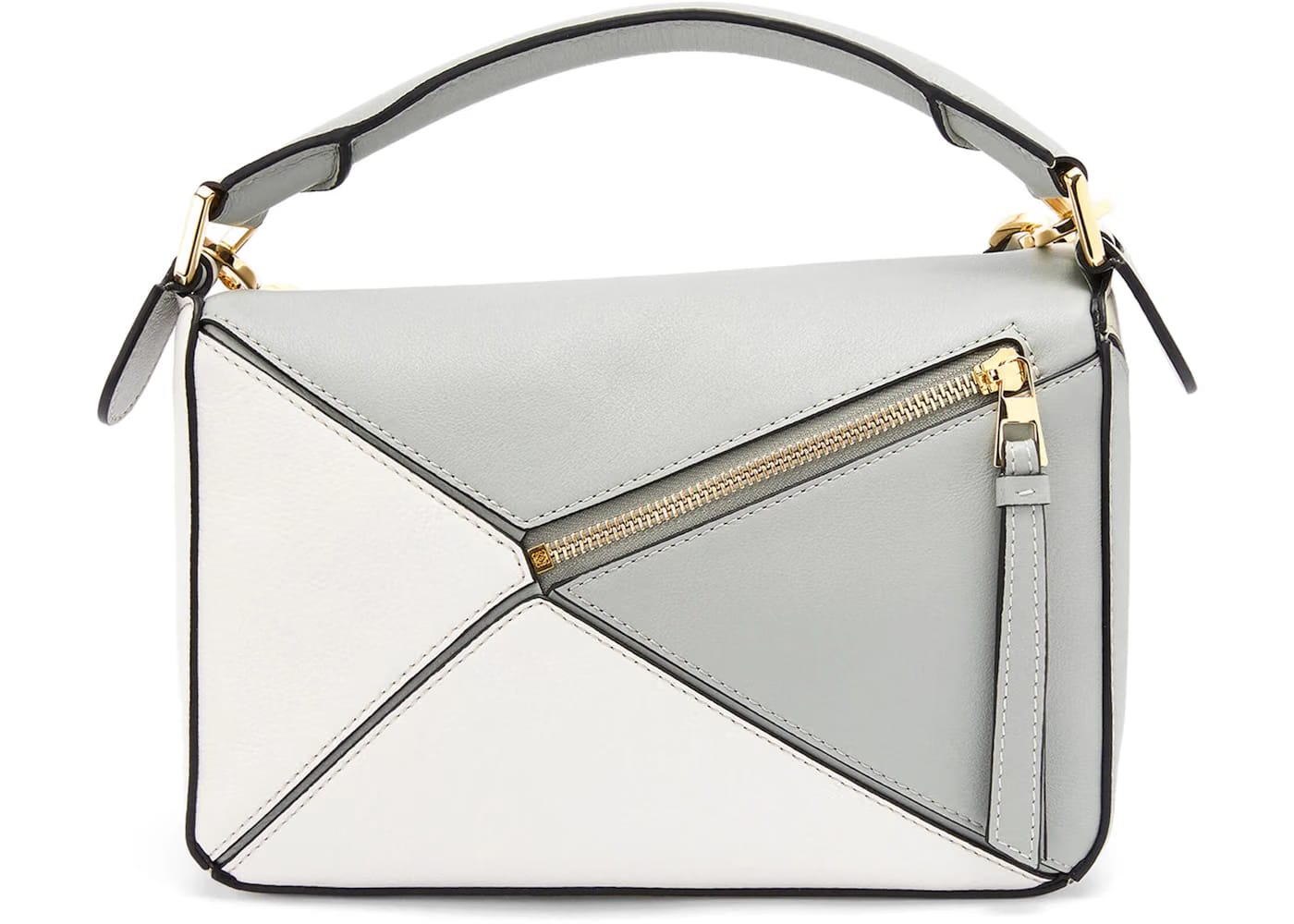 LOEWE Puzzle Bag in Classic Calfskin Small Ash Grey/Marble Green