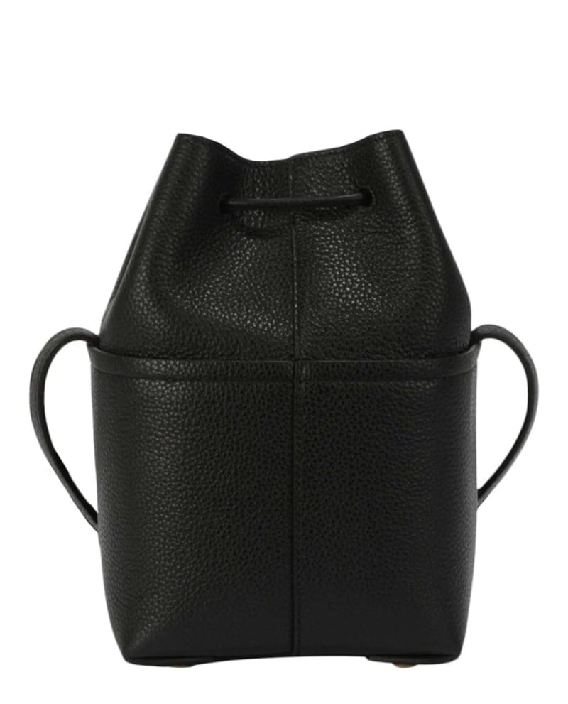 Ferragamo Gancini Logo Plaque Drawstring Bucket Bag Black