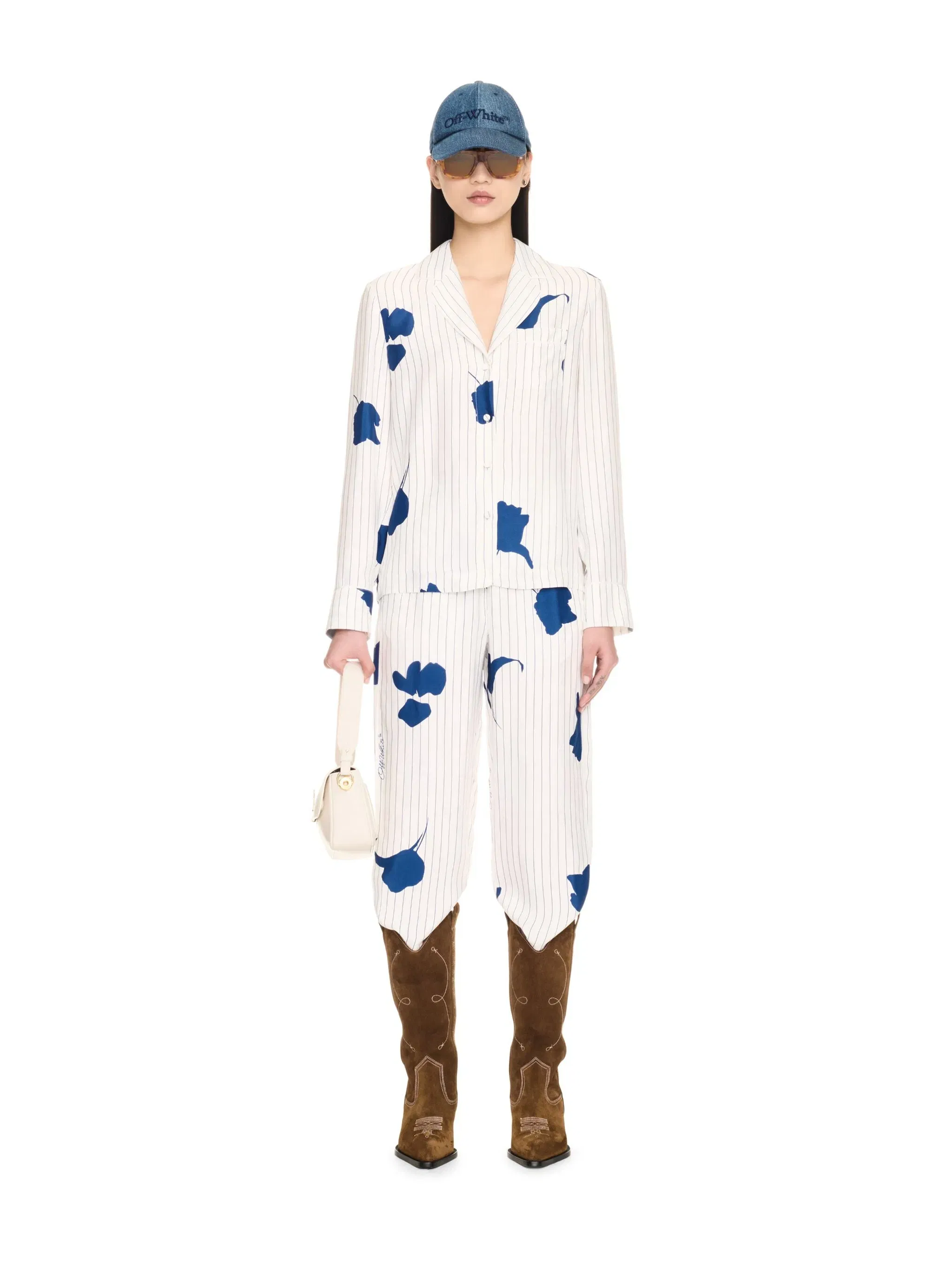 Off-White Stripe Flwr Pajama Ls Shir