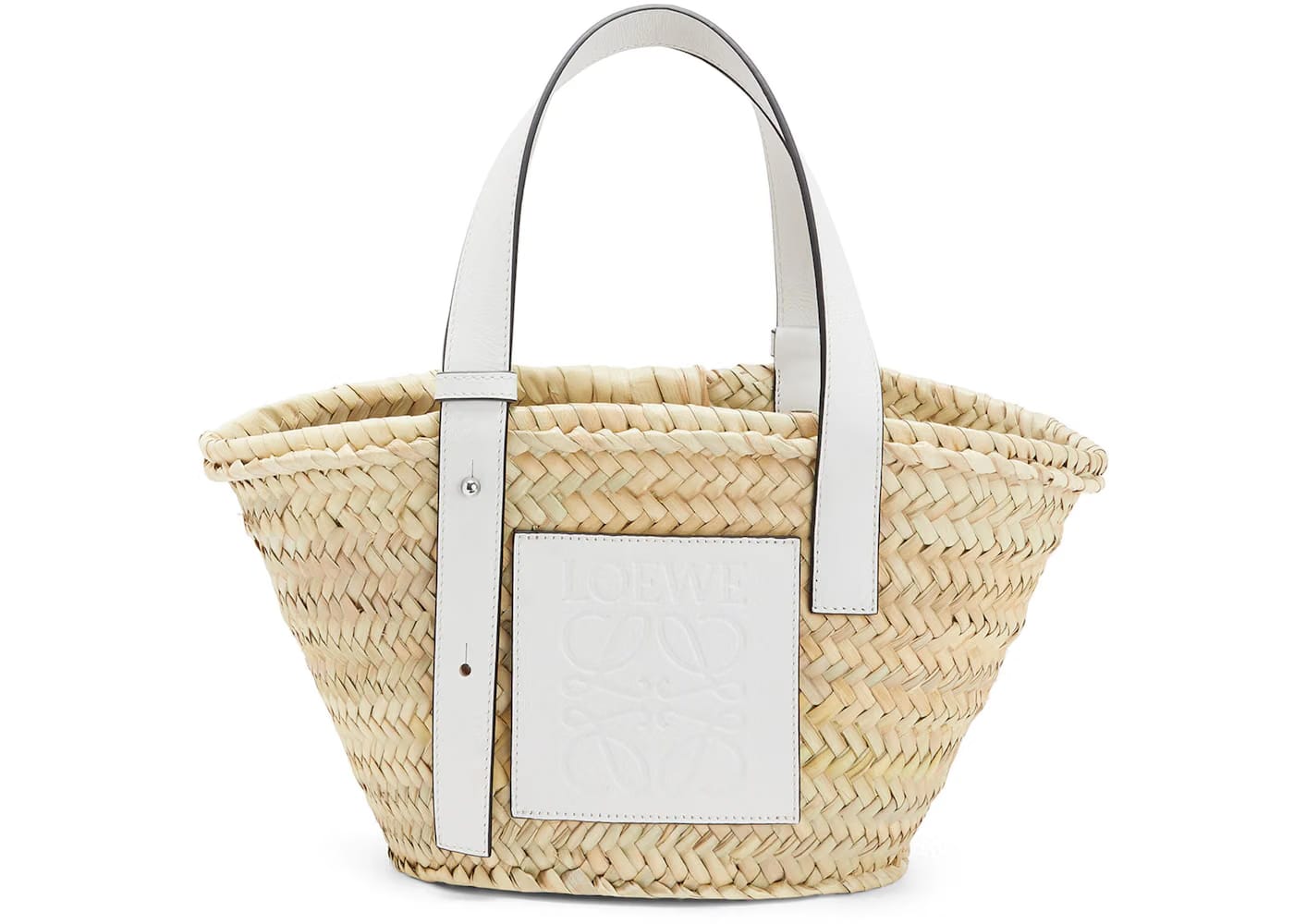 LOEWE Basket Bag in Palm Leaf and Calfskin Small Natural/White