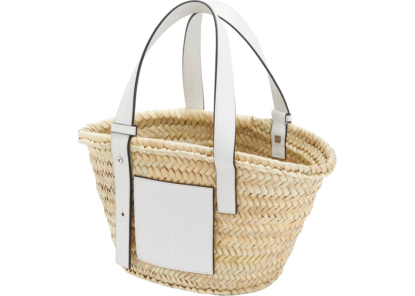 LOEWE Basket Bag in Palm Leaf and Calfskin Small Natural/White