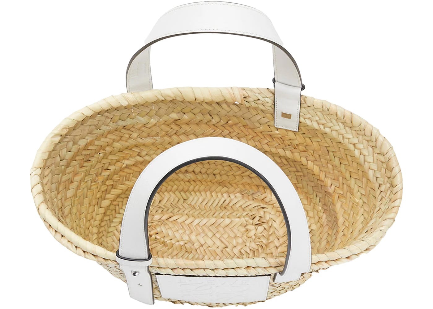 LOEWE Basket Bag in Palm Leaf and Calfskin Small Natural/White
