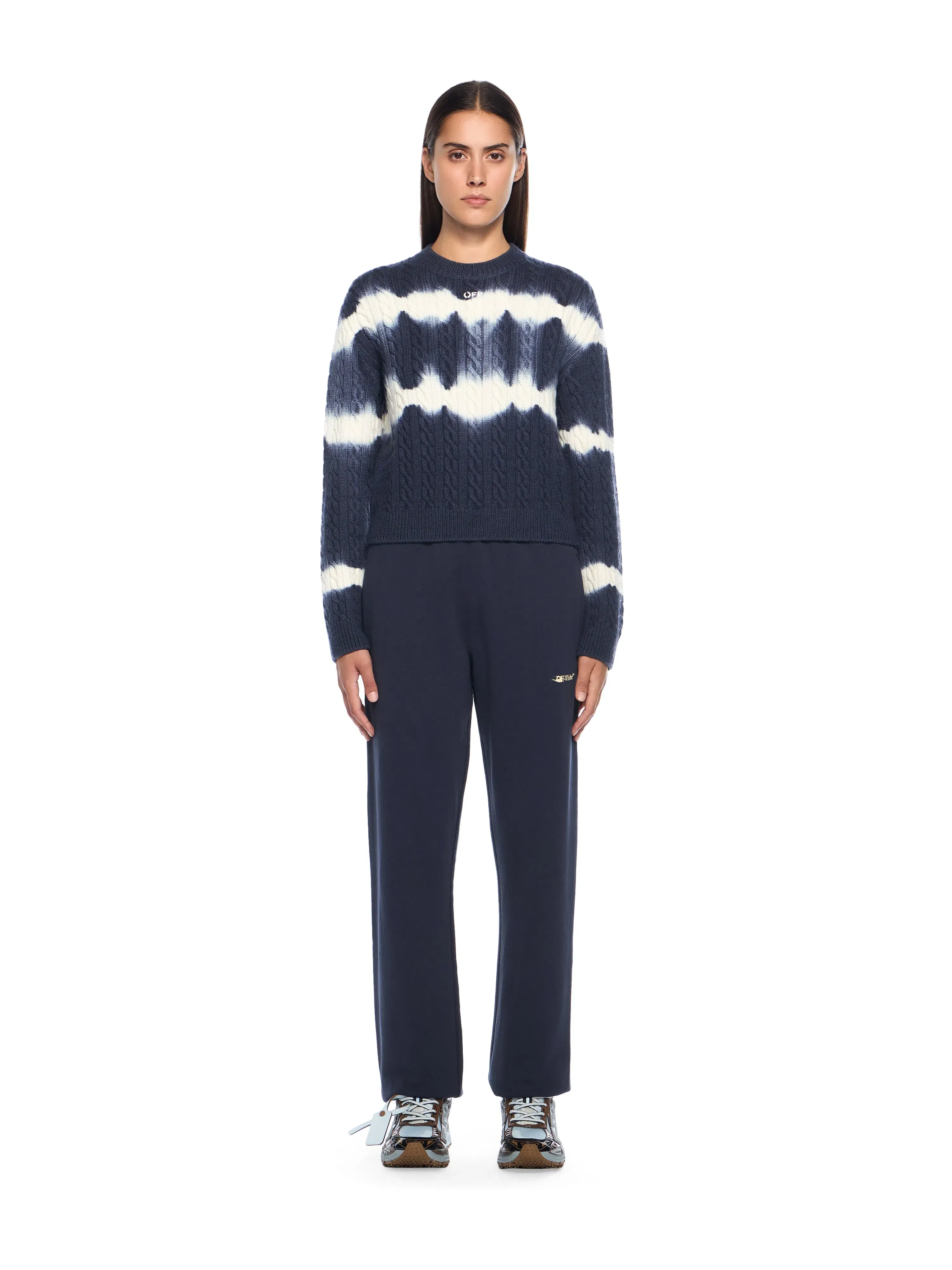 Off-White Tiedye Cable Crop Crewneck Sweater