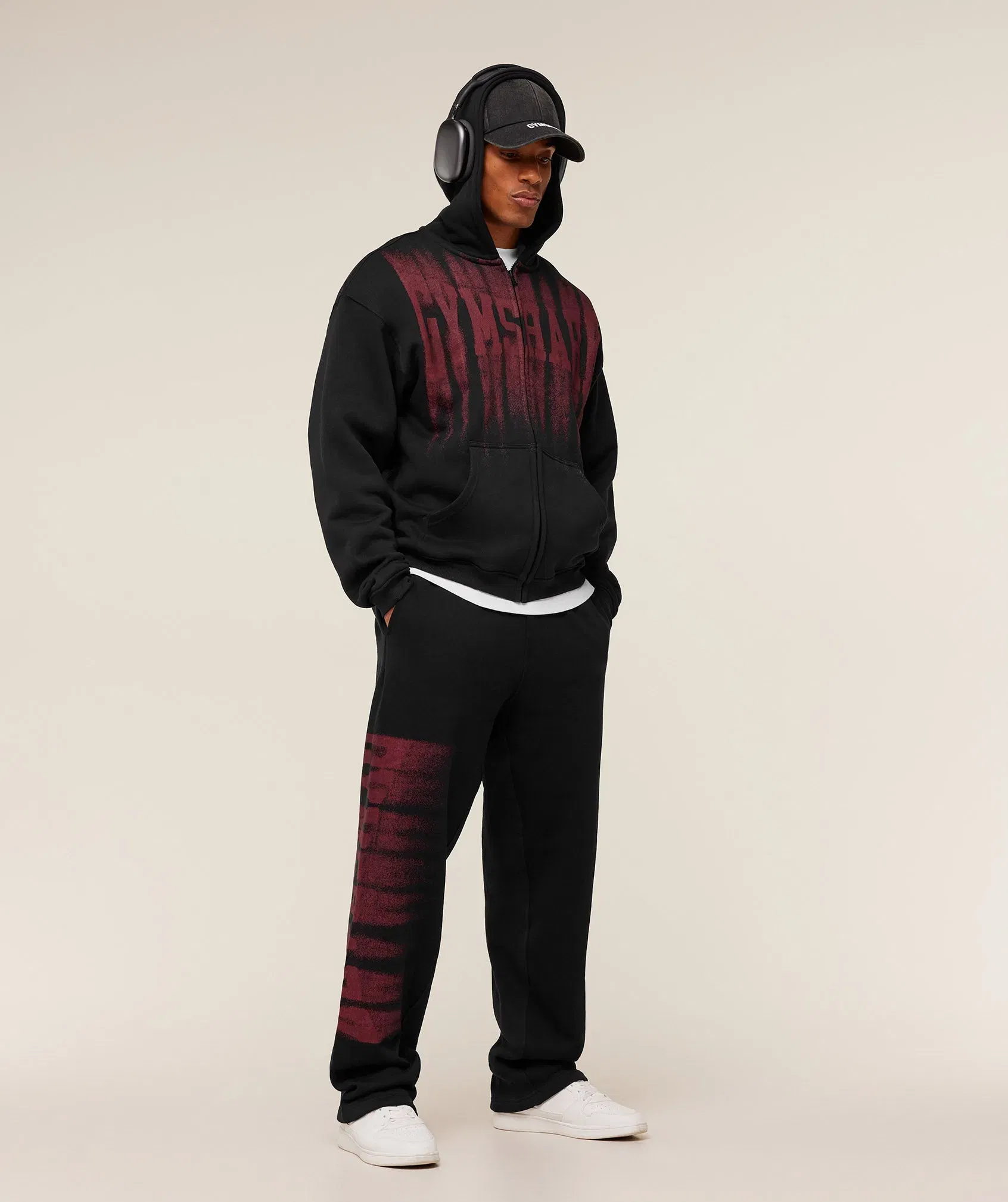 Gymshark Fade Graphic Straight Leg Pants - Black/Sets Red