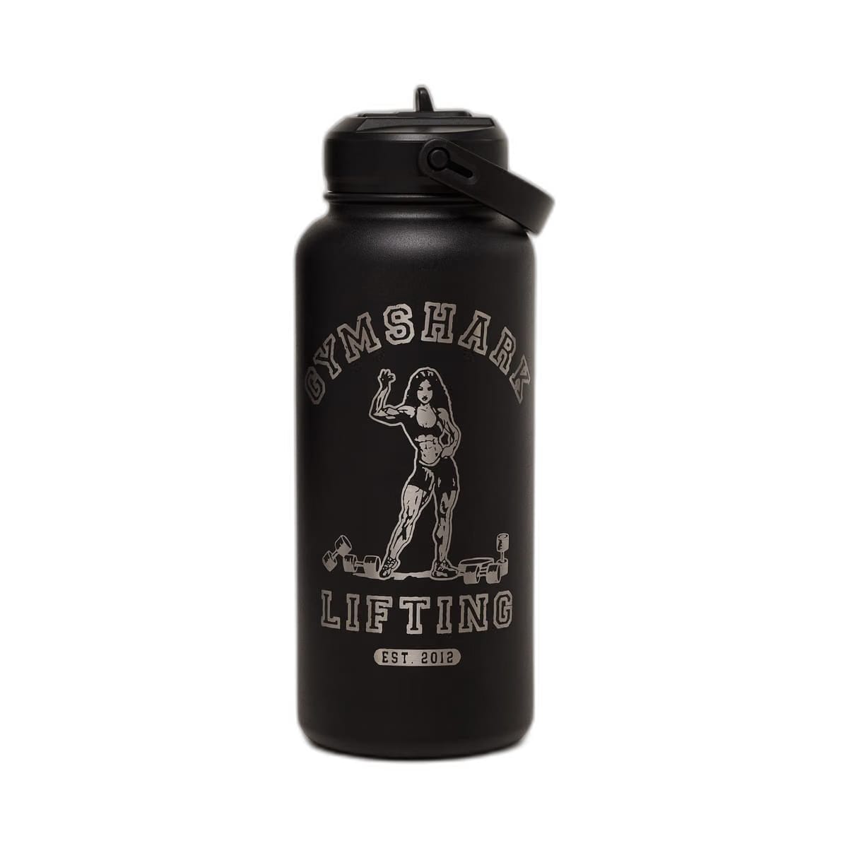 Gymshark Metal Insulated 1L Bottle with Straw - Strongwoman Graphic - Black