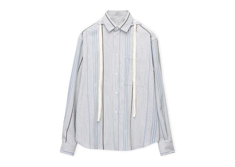 LOEWE Jacquard Hooded Wool And Cotton Shirt White/Light Blue