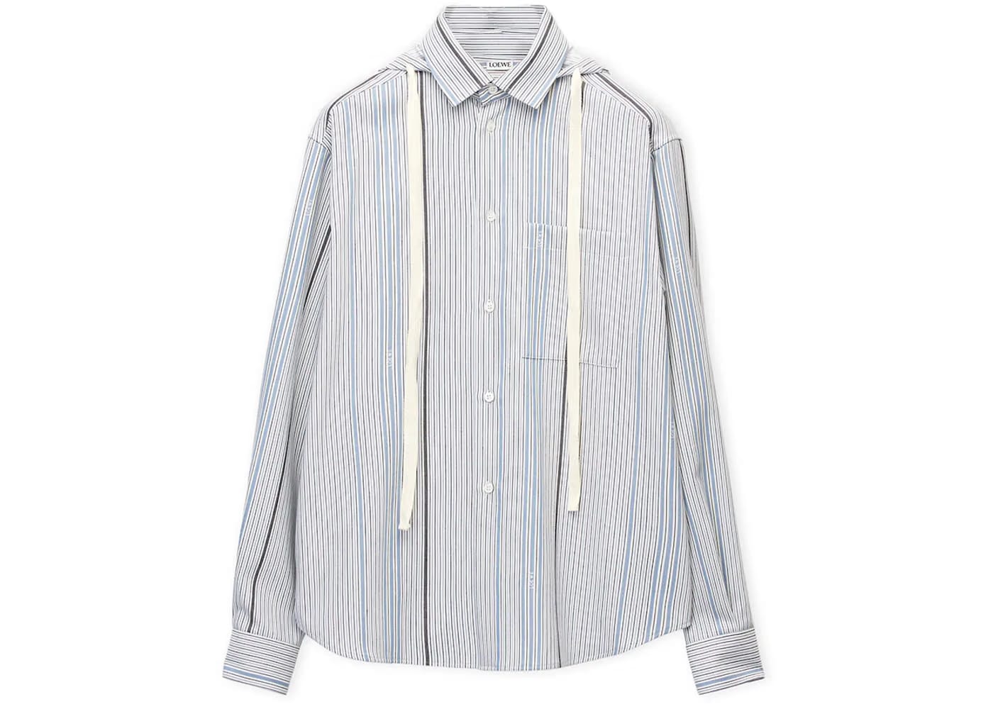 LOEWE Jacquard Hooded Wool And Cotton Shirt White/Light Blue