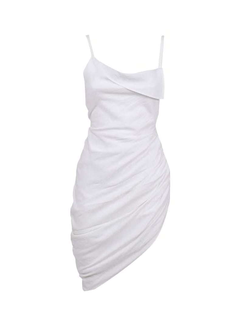 Jacquemus Saudade Asymmetric Draped Mini Dress White
