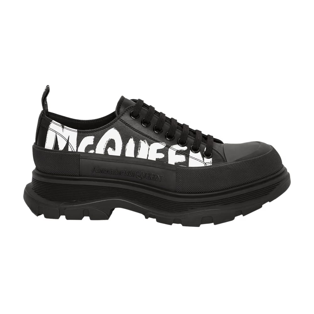 Alexander McQueen Tread Slick Lace Up McQueen Graffiti Logo - Black