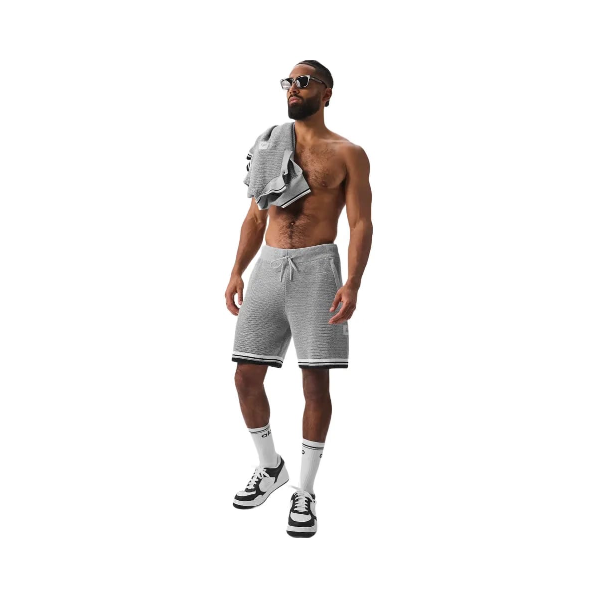 Alo Men's 7" Sports Club Sweater Knit Basketball Shorts - Athletic Heather Grey