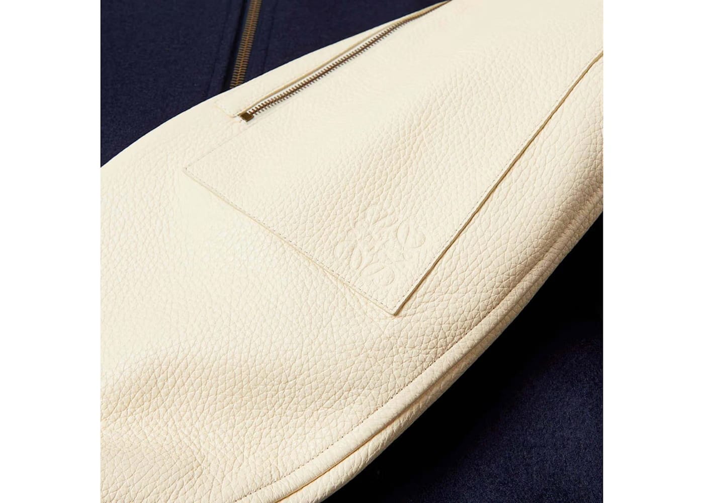 LOEWE Leather Sleeve Bomber Jacket Navy/Cream