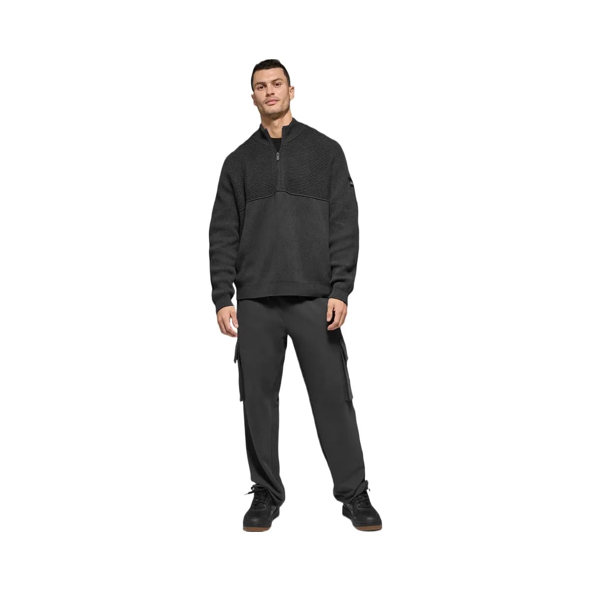 Alo Men's Domain Shift Rib Knit 1/4 Zip Sweater - Anthracite