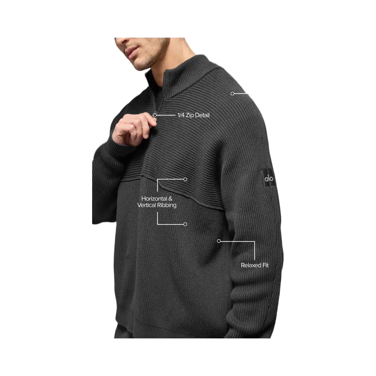 Alo Men's Domain Shift Rib Knit 1/4 Zip Sweater - Anthracite