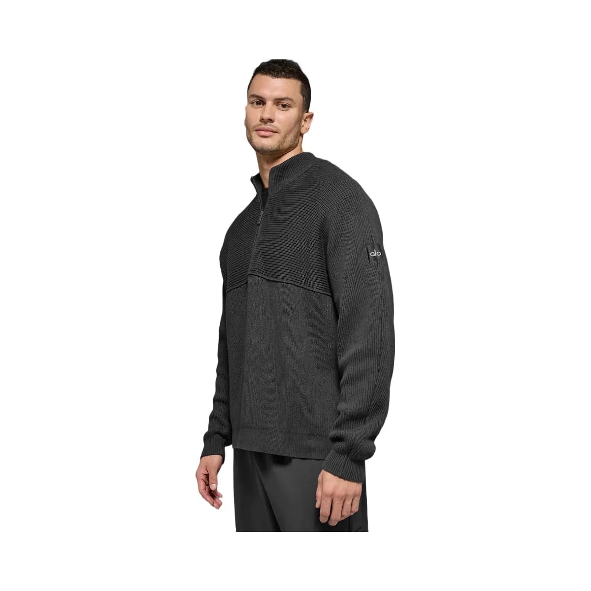 Alo Men's Domain Shift Rib Knit 1/4 Zip Sweater - Anthracite