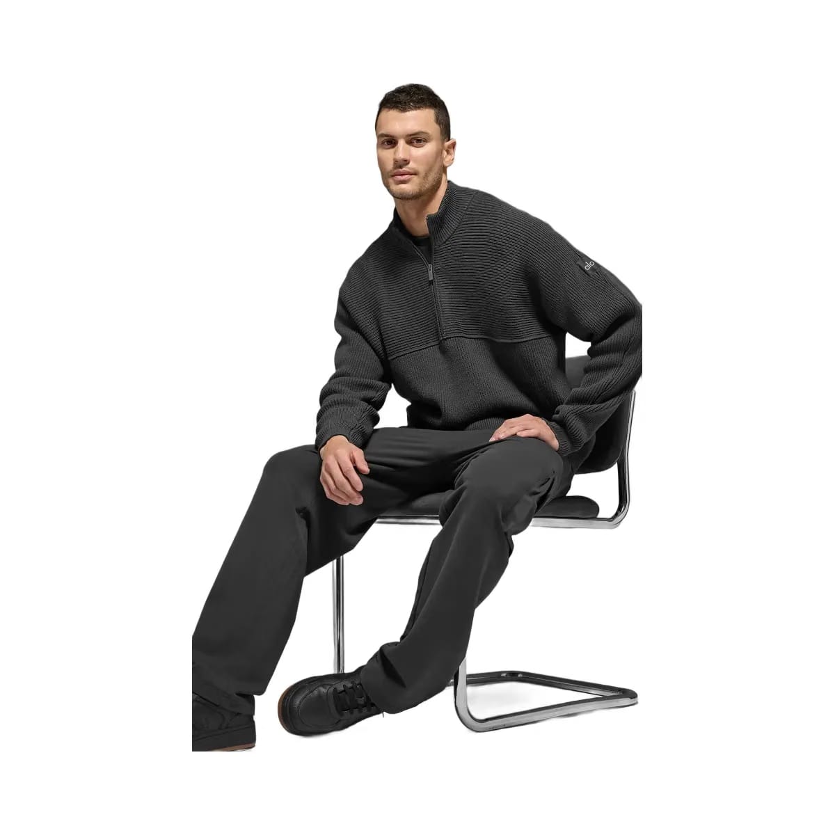 Alo Men's Domain Shift Rib Knit 1/4 Zip Sweater - Anthracite