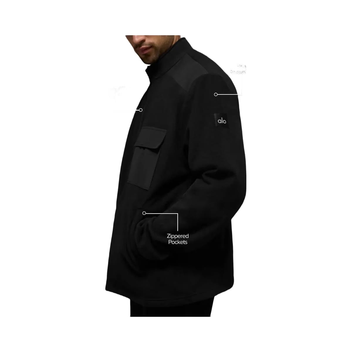 Alo Men's Polar Fleece Ridge Full Zip Jacket - Black