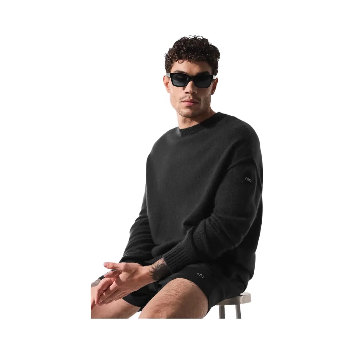 Alo Men's Unisex Wool Cashmere New Class Crewneck Sweater - Black