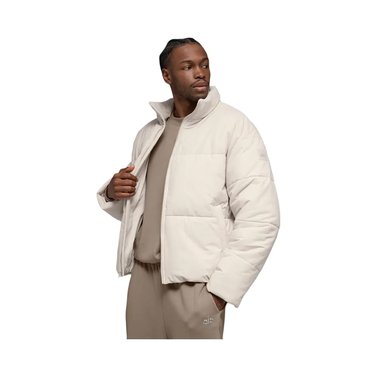 Alo Men's Stretch Woven Street Puffer - Bone