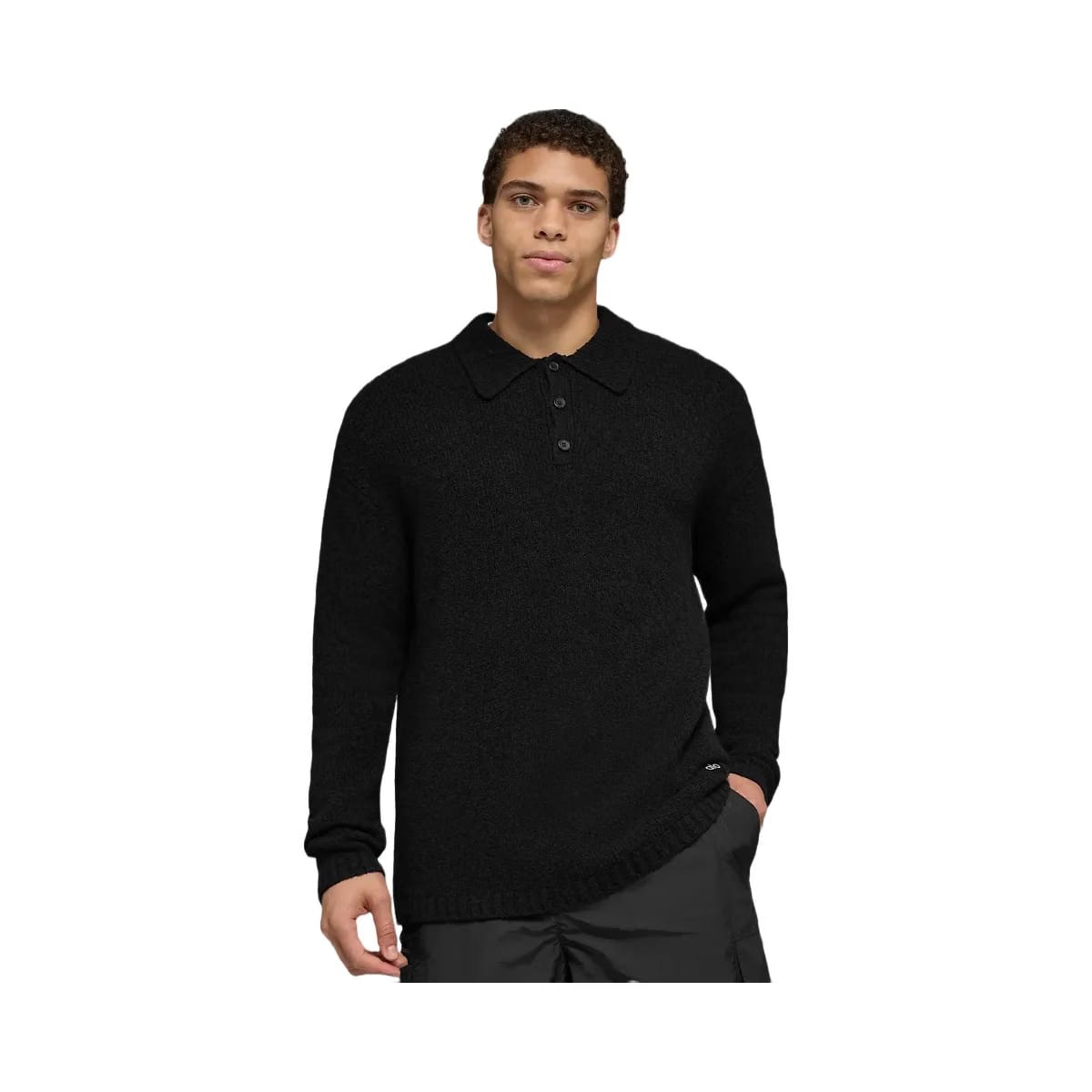 Alo Men's Textured Knit Long Sleeve Polo - Black