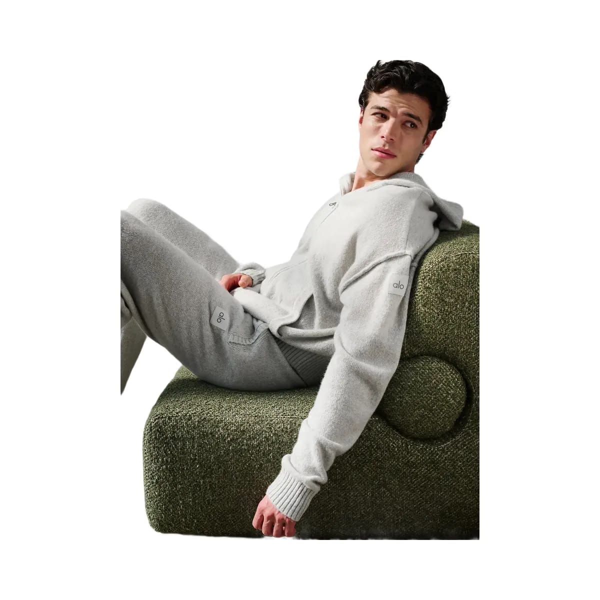 Alo Men's Wool Cashmere New Class Full Zip Hoodie - Pearl Grey Heather