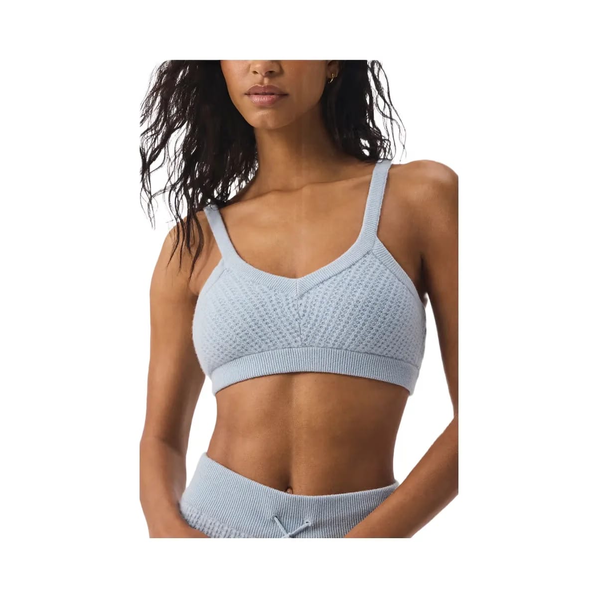 Alo Women's Cashmere Plush Waffle V-Neck Bra - Crystal Blue