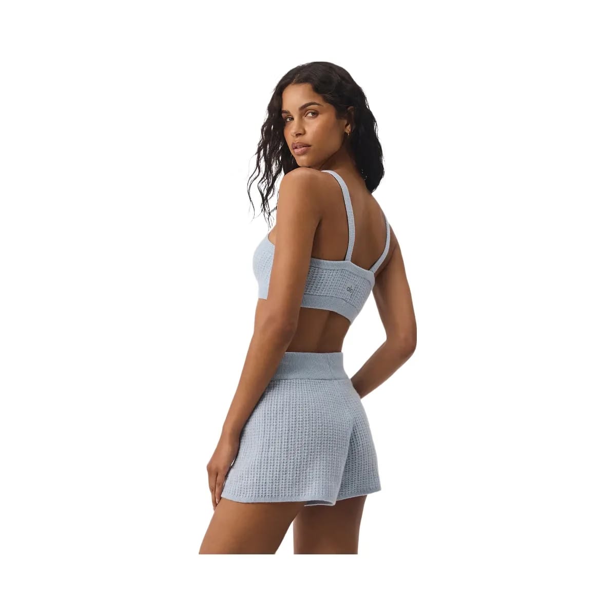 Alo Women's Cashmere Plush Waffle V-Neck Bra - Crystal Blue