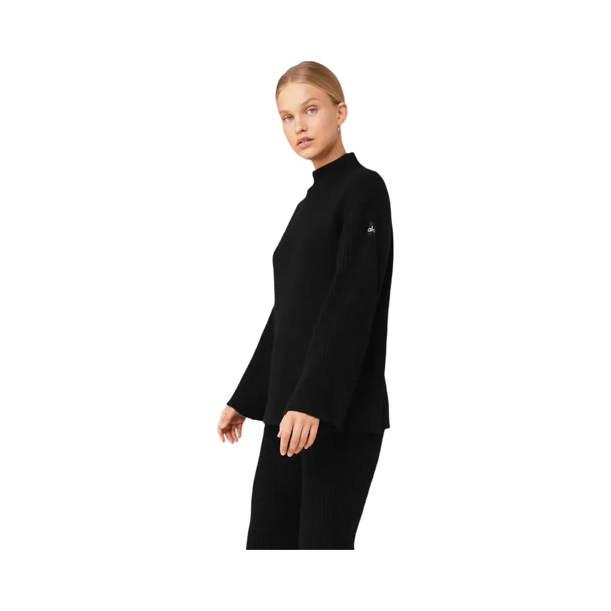Alo Women's Cashmere Ribbed Winter Dream Mock Neck Coverup - Black