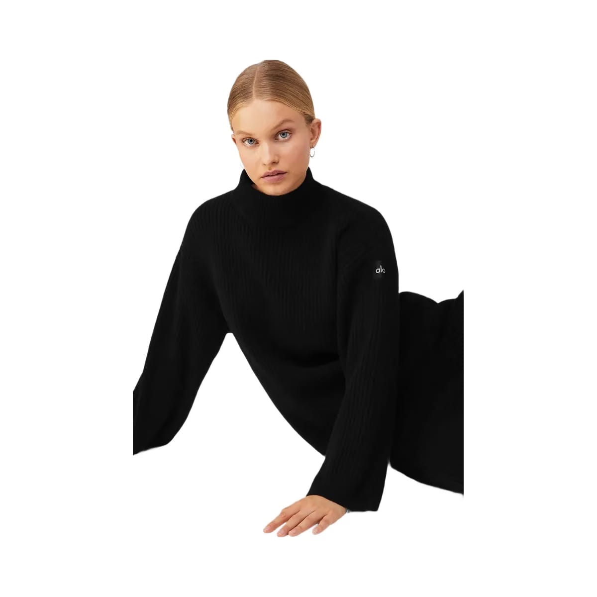 Alo Women's Cashmere Ribbed Winter Dream Mock Neck Coverup - Black