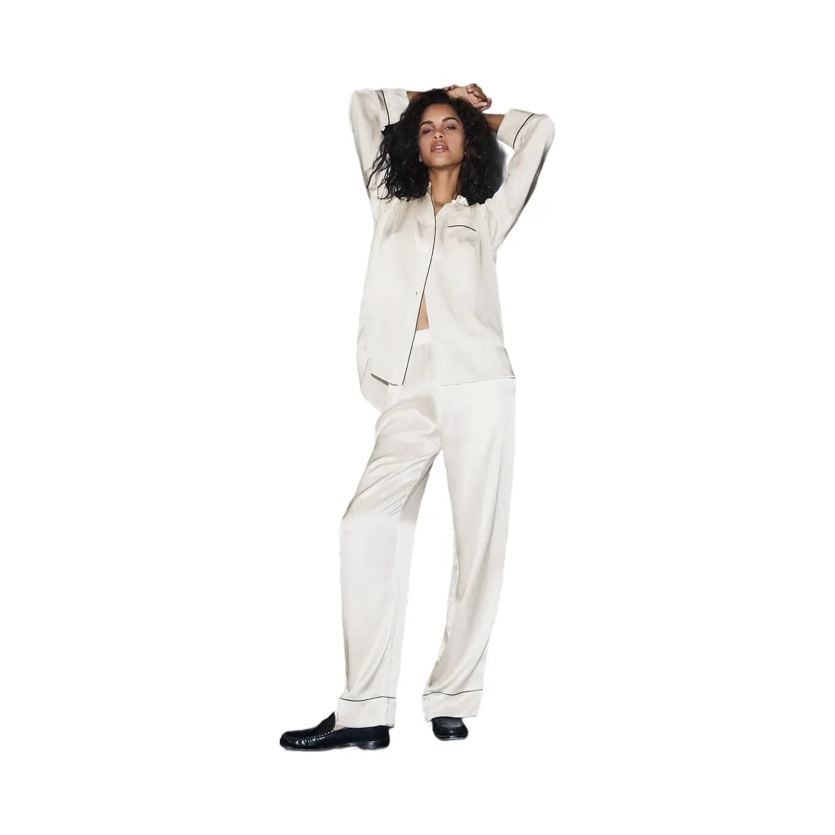 Alo Women's Courchevel Silk Button Down - Ivory/Black