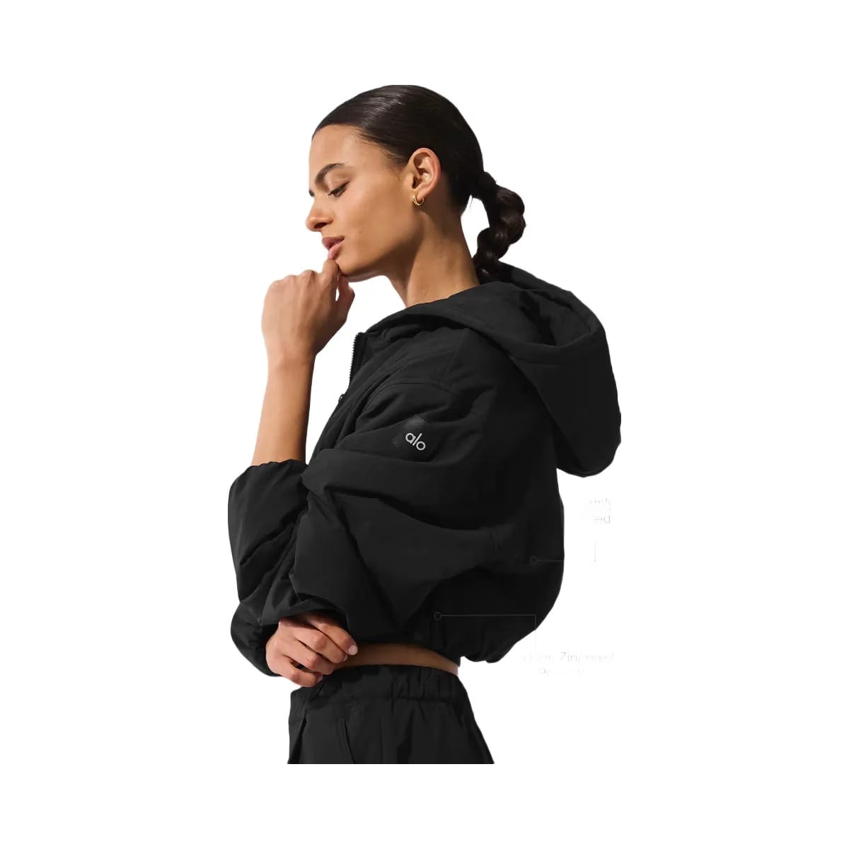 Alo Women's Cropped Mountain Peak Full-Zip Hoodie - Black