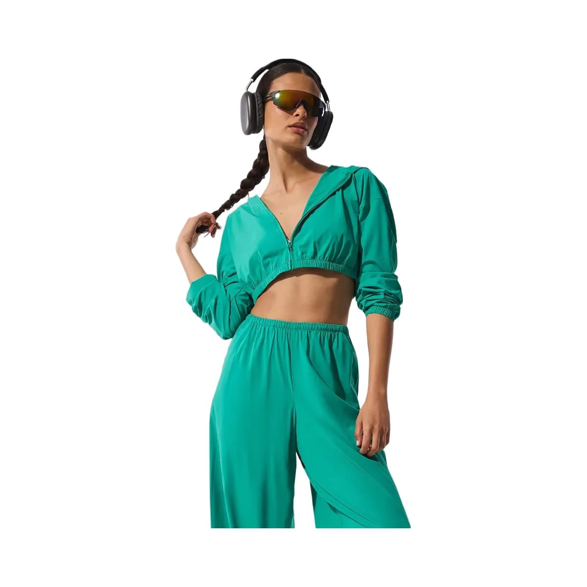 Alo Women's Cropped Breezy Full-Zip Hoodie - Spruce Green