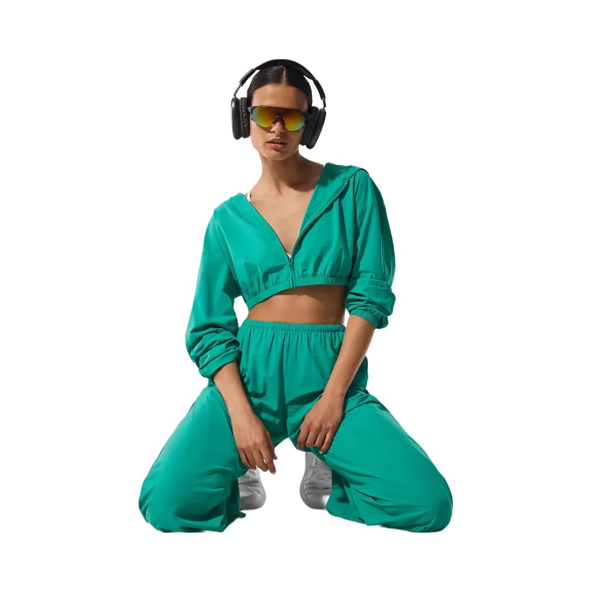 Alo Women's Cropped Breezy Full-Zip Hoodie - Spruce Green