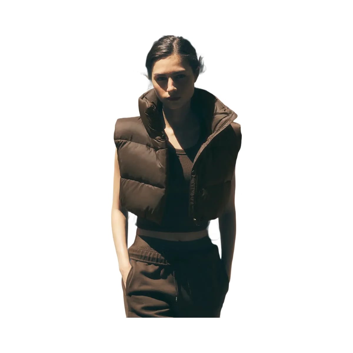 Alo Women's Cropped Gold Rush Puffer Vest - Espresso