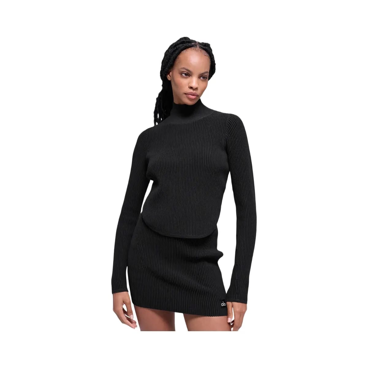 Alo Women's Denim Knit Backless Long Sleeve - Black/Anthracite